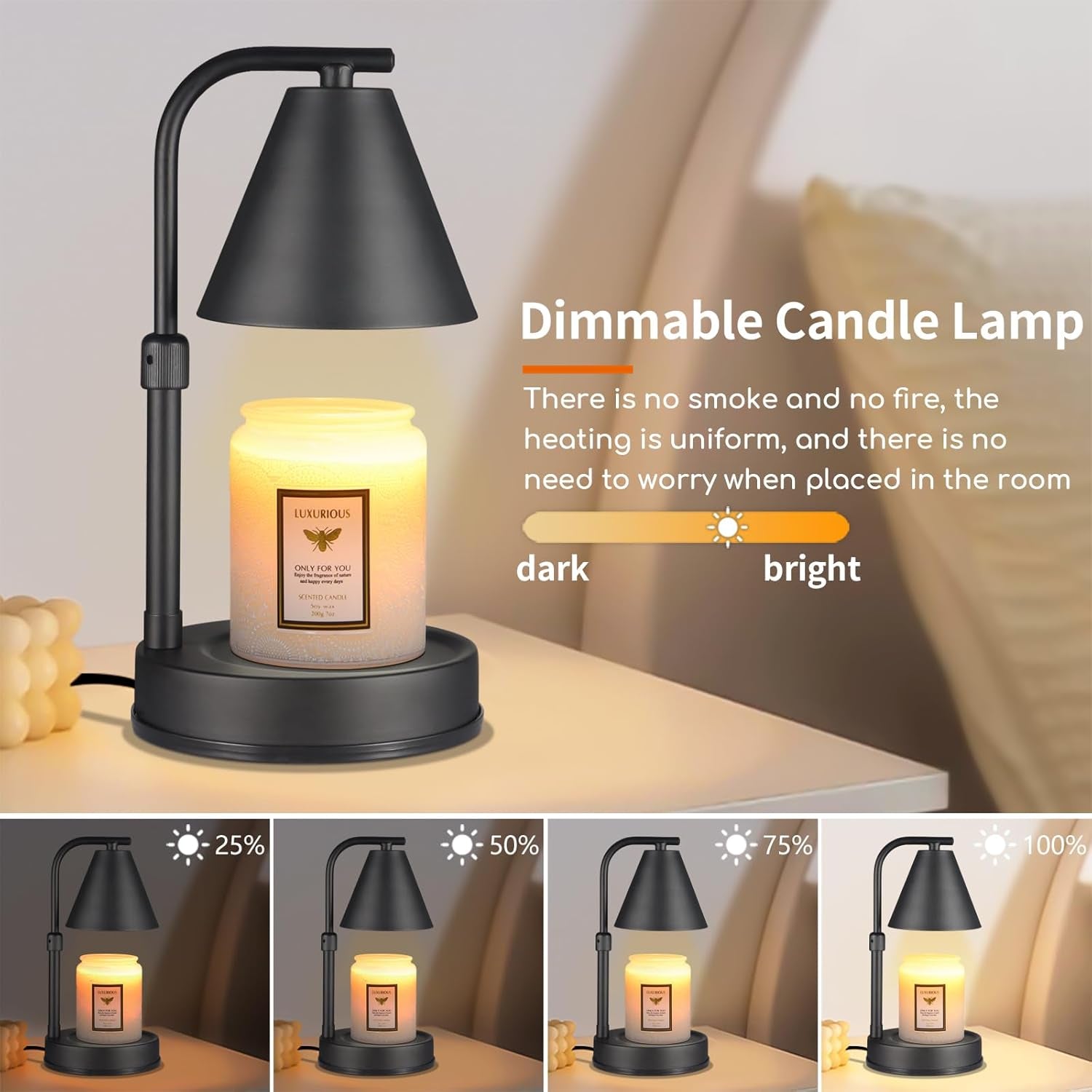 Candle Warmer Lamp Adjustable Height Black Metallic