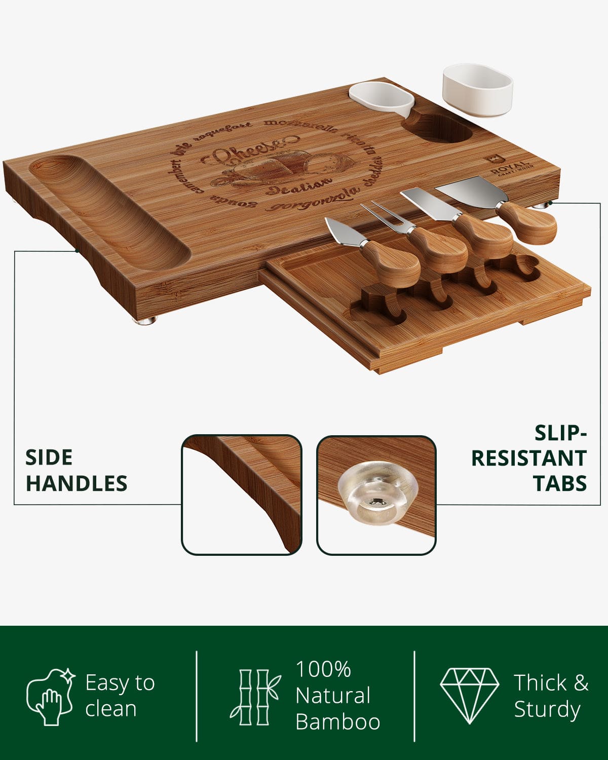 Cheese Board Set w/knives, 16.5“x11”, Brown