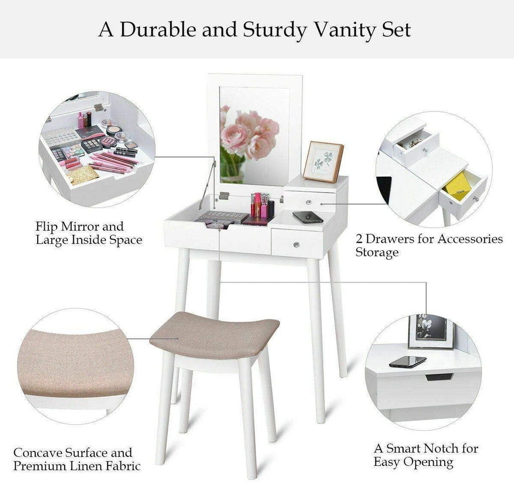White Luxury Vanity Table Set With Magnified Mirror
