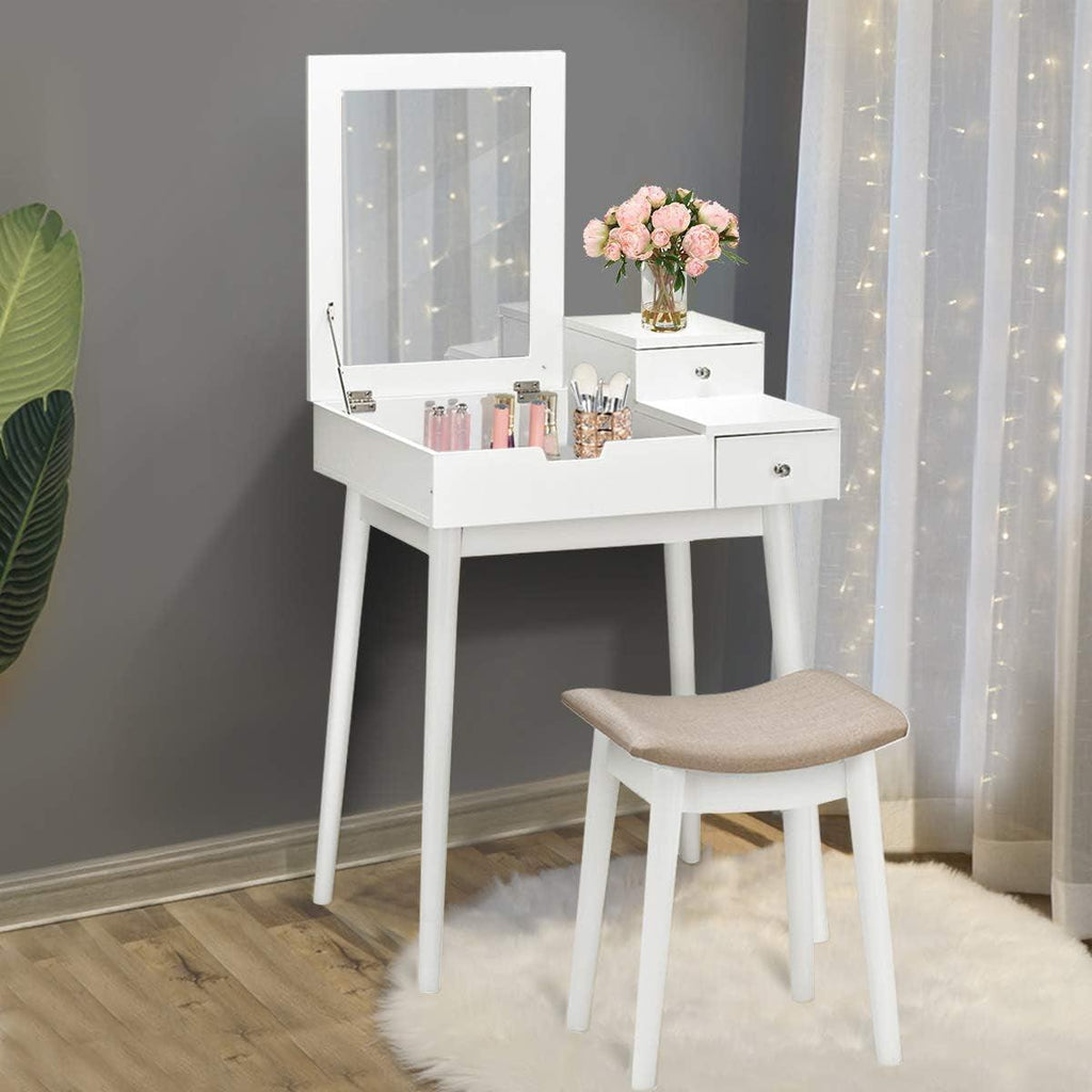 White Luxury Vanity Table Set With Magnified Mirror